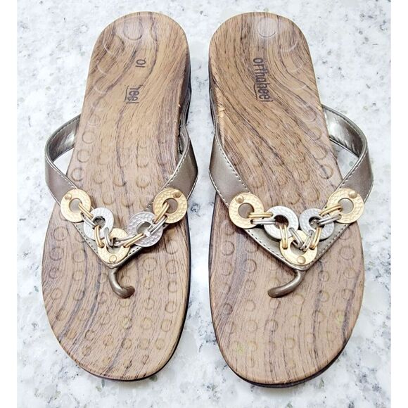 Orthaheel Size 7 Lola Mixed Metal Silver and‎ Gold Women’s Sandals EUC - Picture 1 of 8